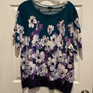 Talbots Teal and Purple Floral Short Sleeve Top
